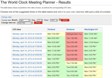 meeting planner world time server